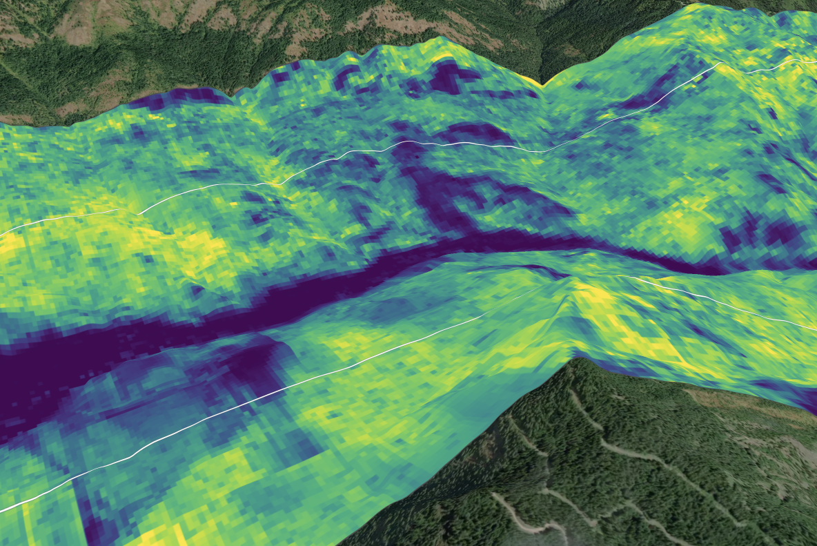 A screenshot of the Lens application with an aboveground carbon layer selected for the Dworshak Basin.