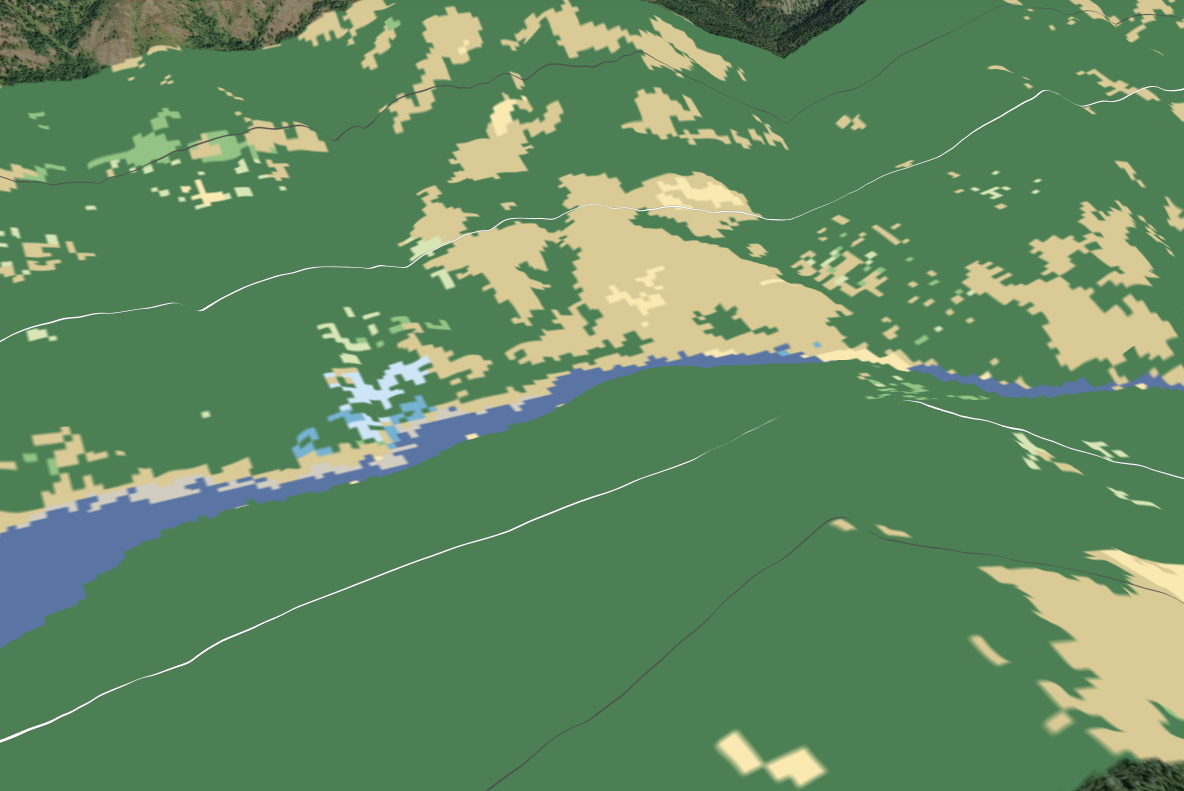 A screenshot of the Lens application with a landcover layer selected for the Dworshak Basin. 