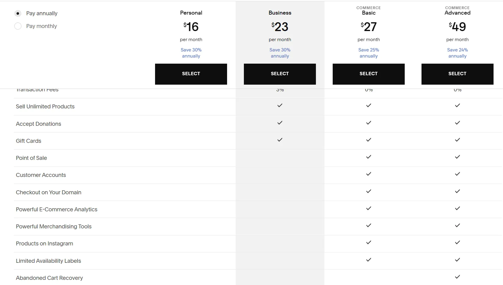 upselling example squarspace