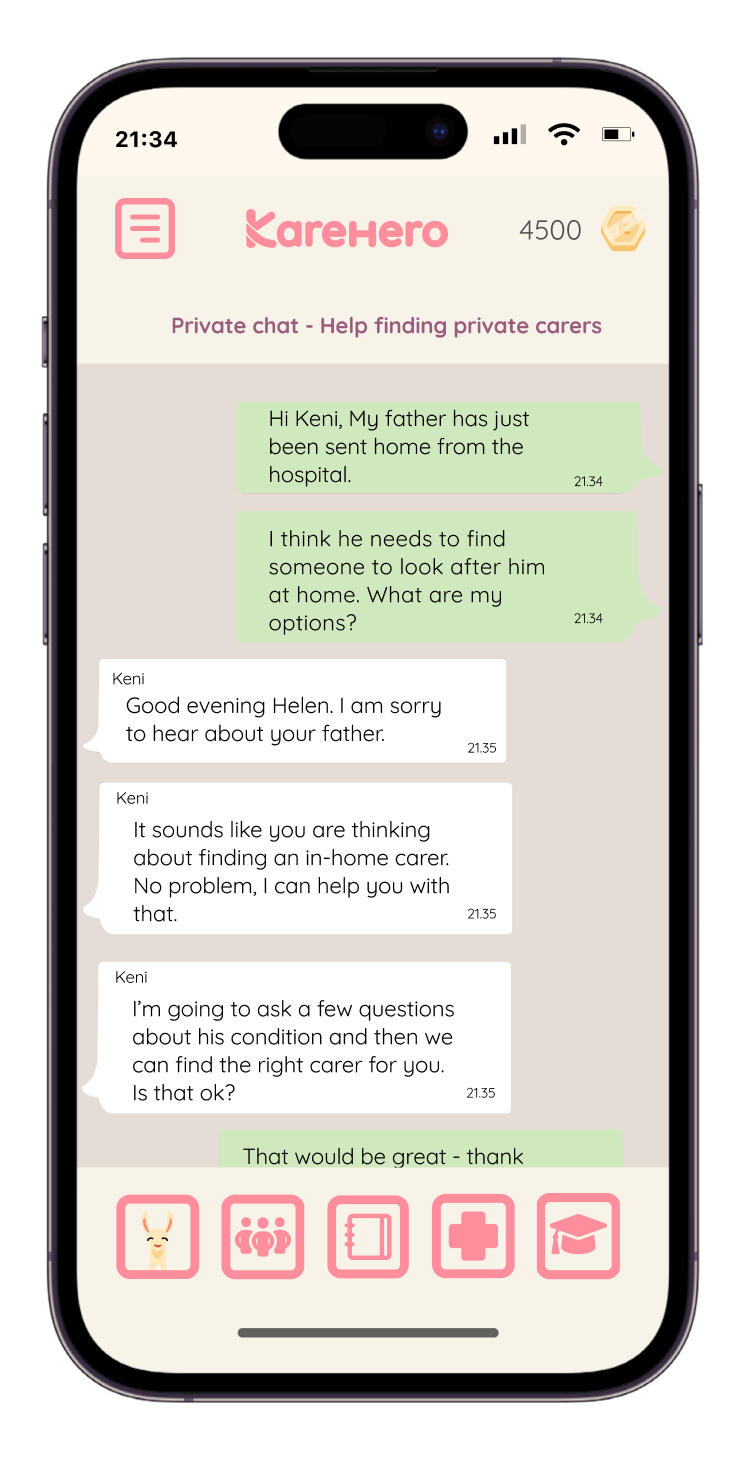 iPhone app 1 to 1 chat support screen