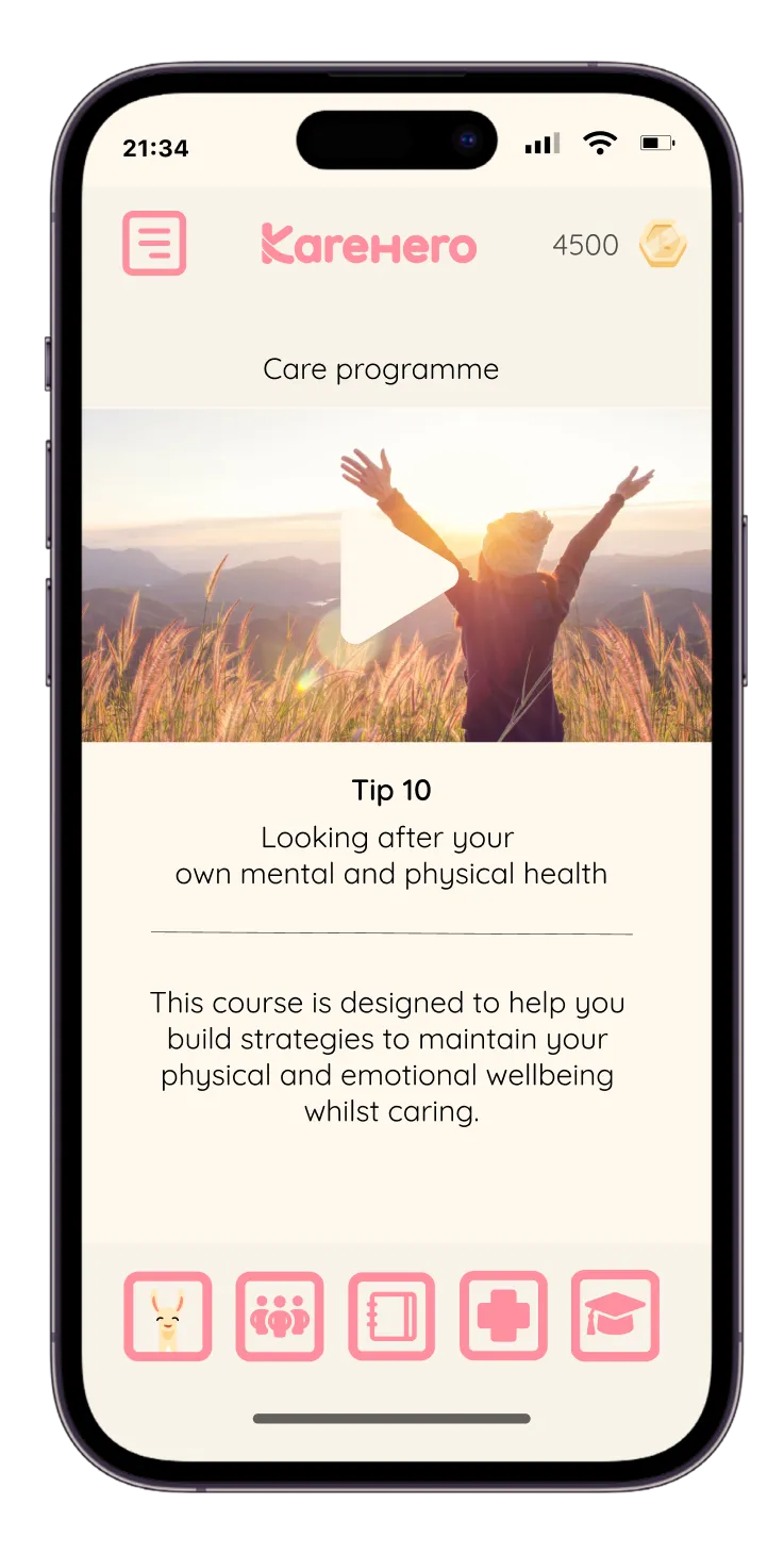 iPhone app Training to be a better carer screen