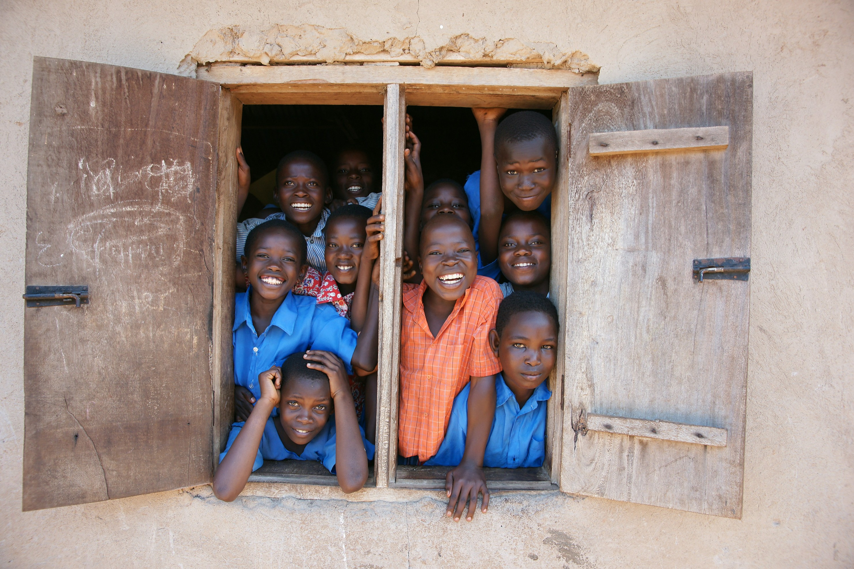 Group of boys in a school called Christ the Rock in Uganda.