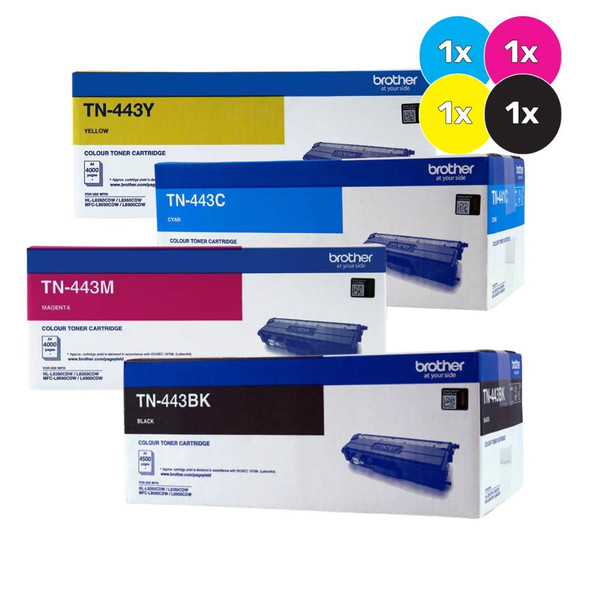 Brother TN-443 Toner Cartridges Bundle Pack - Includes [1 x Black, Cyan, Magenta, Yellow]