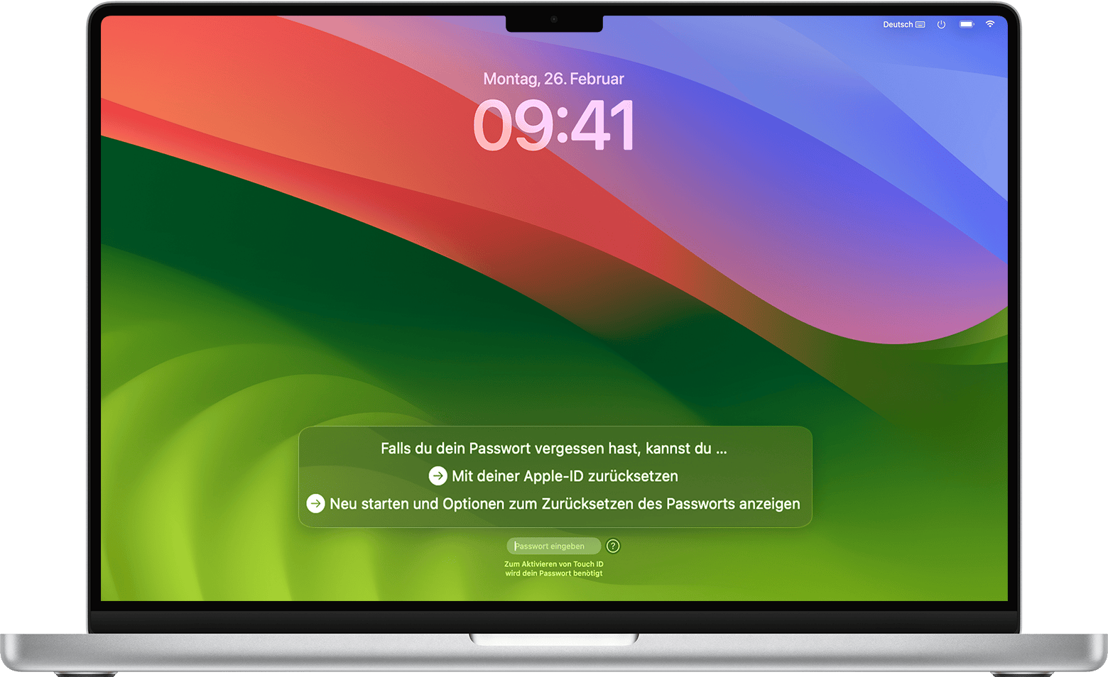 Optionen zum Zurücksetzen des Passworts im Anmeldefenster in macOS Sonoma