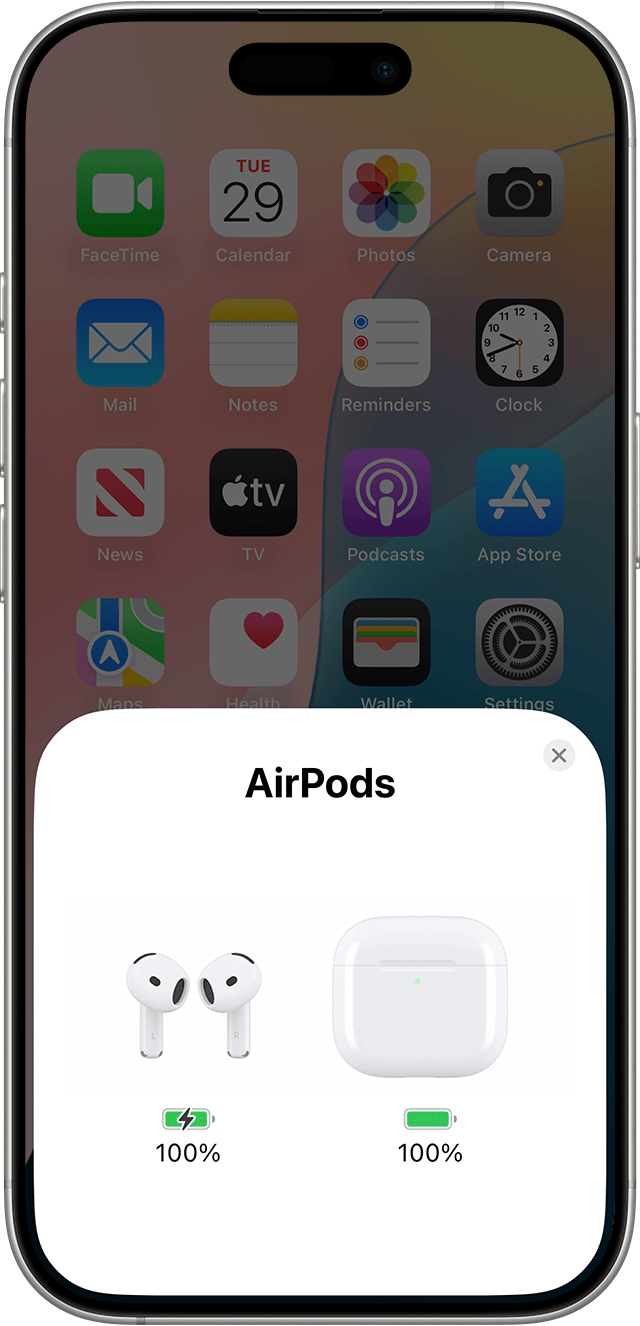 AirPods and charging case battery levels on iPhone Home Screen