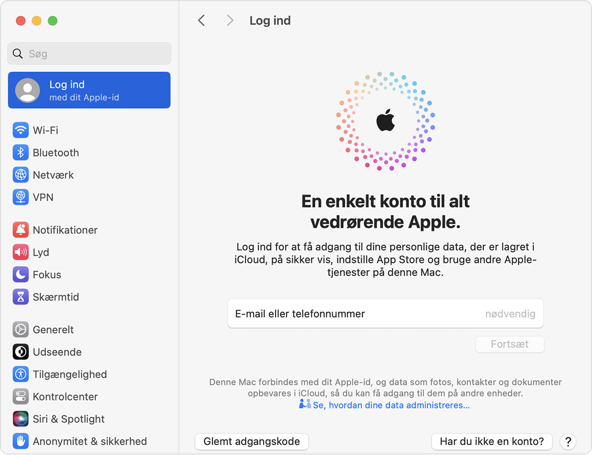 Log ind med dit Apple-id på Mac