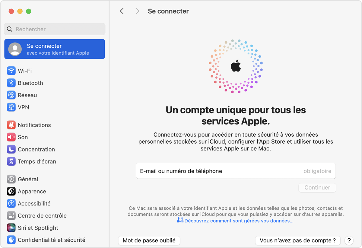 Se connecter avec votre identifiant Apple sur Mac