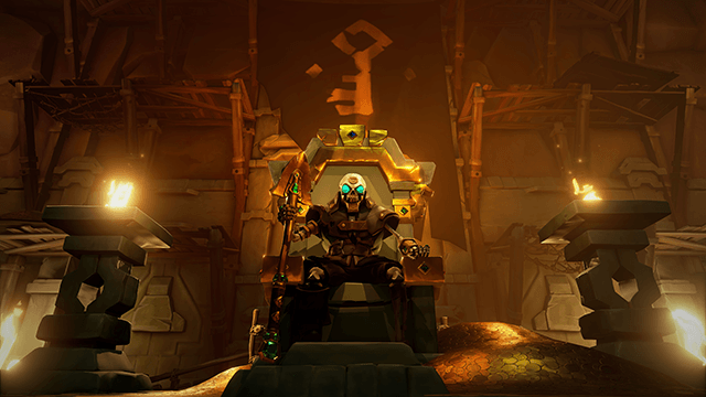 The Gold Hoarder on his throne; Sea of Thieves game.