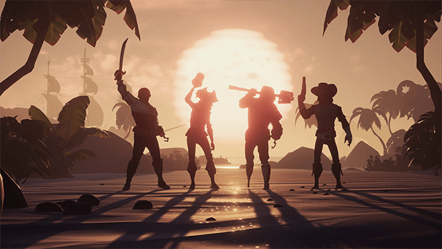 Sea of Thieves crew in sunrise.