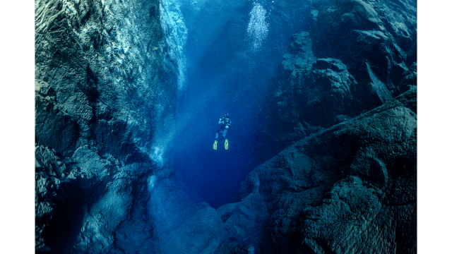 Diving deep into the Lagoa Misteriosa cenote or sinkhole in Brazil.