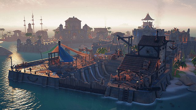 A pirate haven in the Sea of Thieves game.