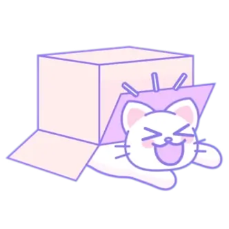 Laughing cat under box sticker