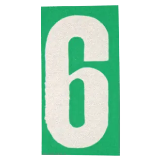 Number 6 sticker in cutout numbers.