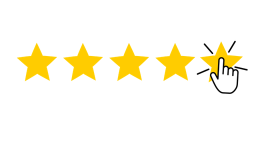 Five star rating animation, with a click icon.