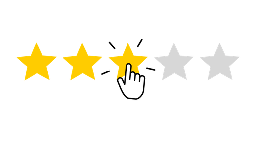 Three star rating animation, with a click icon.