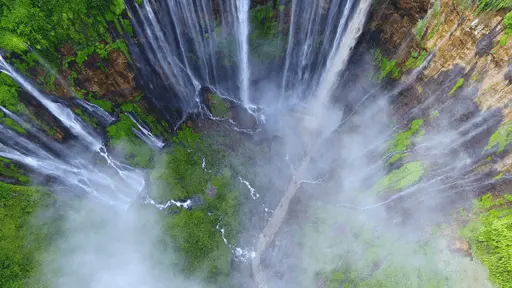 Aerial video of Tumpak Sewu waterfalls in Indonesia