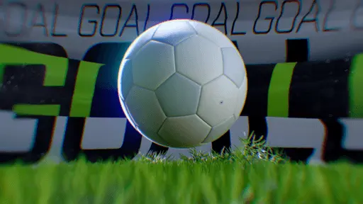 Football bounces on grass towards camera