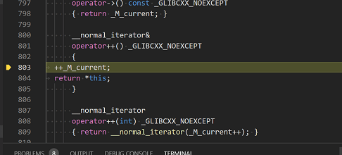 Breakpoint in gcc standard library header