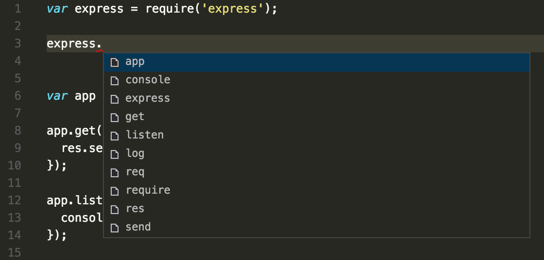 image of IntelliSense showing no useful suggestions