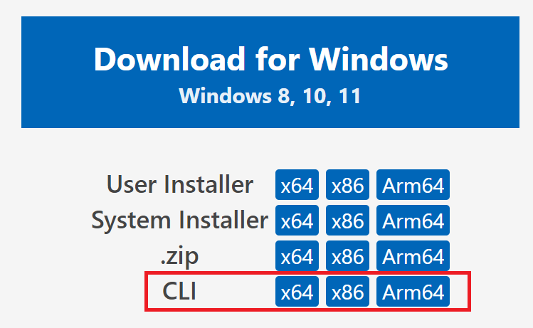 VS Code download options with CLI highlighted