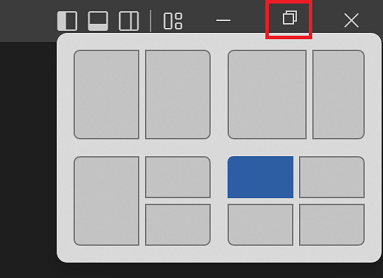 Windows Snap Layouts control in the right of the VS Code title bar