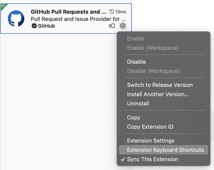 Extension keyboard shortcuts action