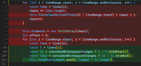 TypeScript code change diff using legacy algorithm