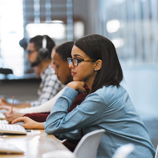 woman looking at computer