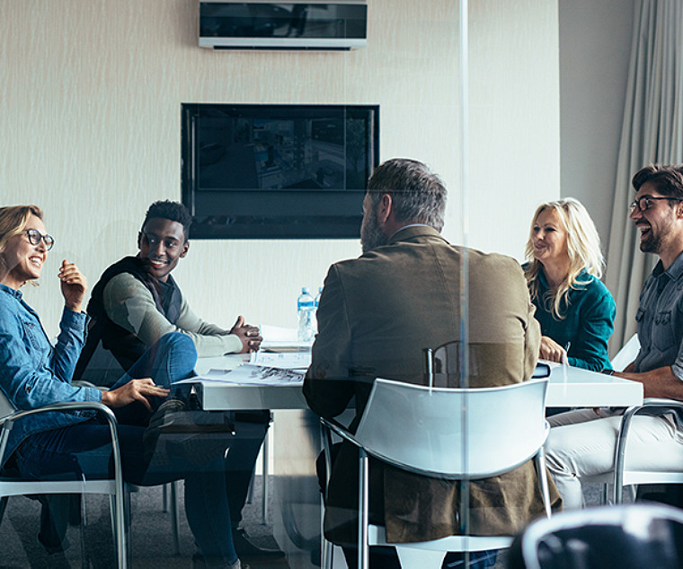 collaborating in a meeting