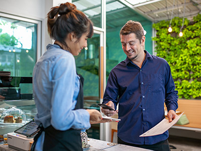 two people in conversation