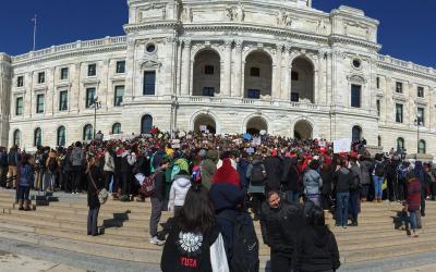 Crowd on the steps of the state Capitol