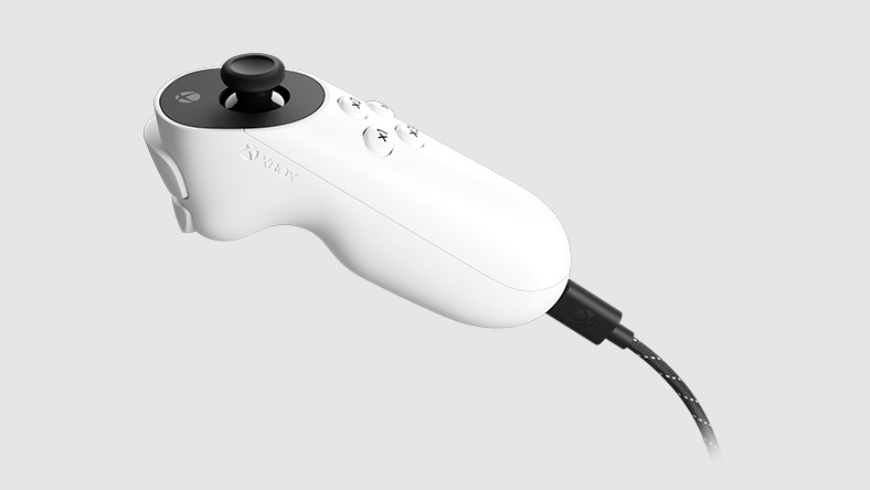 Een zijaanzicht van de Xbox Adaptive Joystick