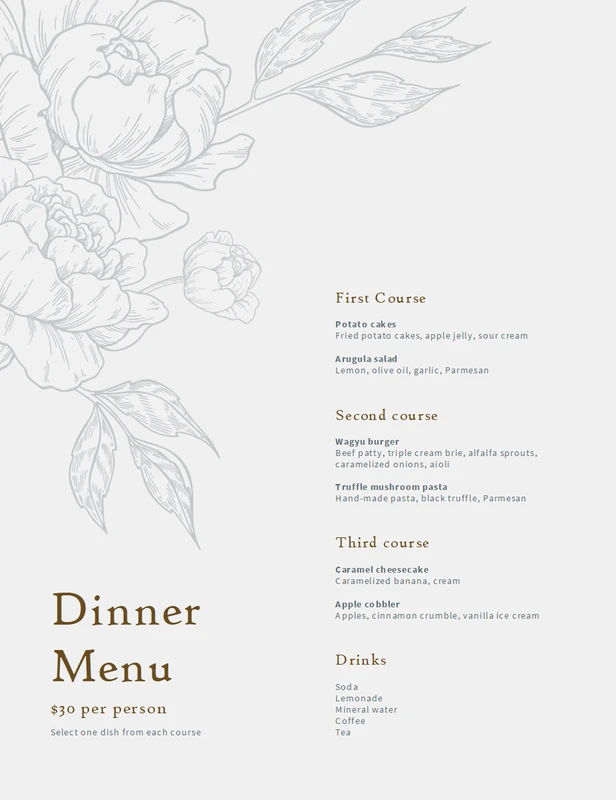 Elegant dinner menu yellow vintage-botanical