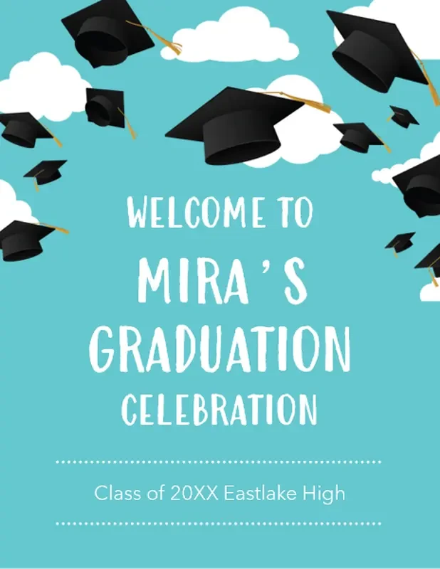 Graduation party printables blue whimsical color block