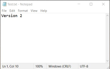 Version 2라는 텍스트가 있는 메모장