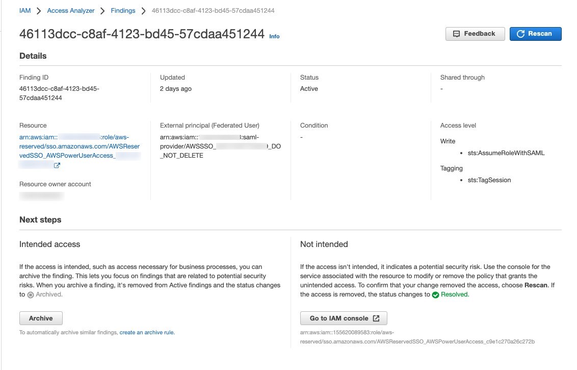 Figure 5: IAM Access Analyzer finding example for IAM Identity Center