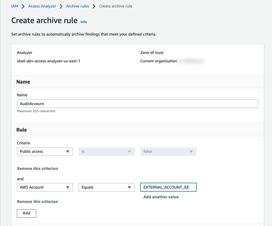 Figure 7: Archive rule example for trusted account findings