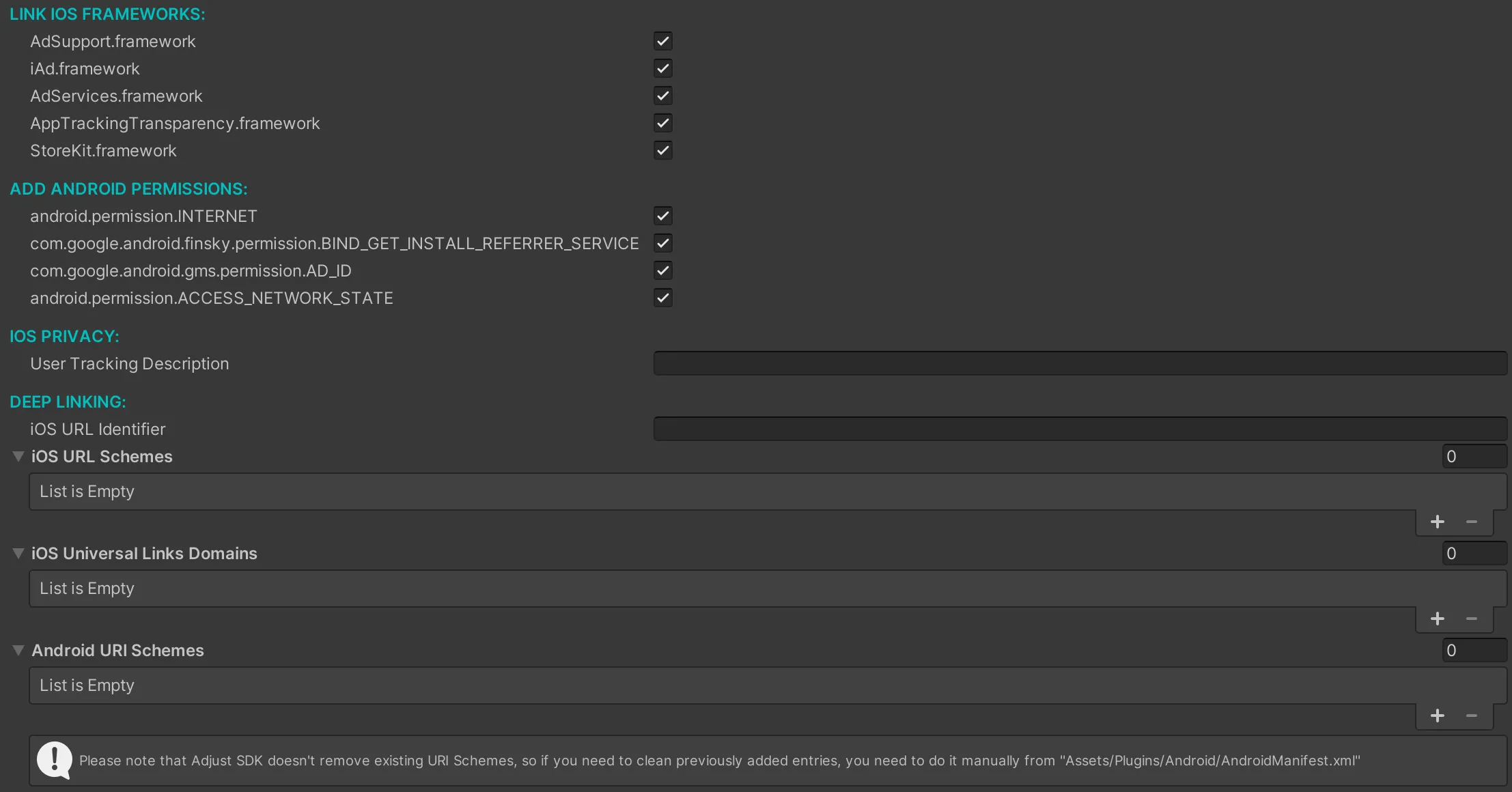 UnityエディターのAdjust SDK ポストビルド構成スクリプト