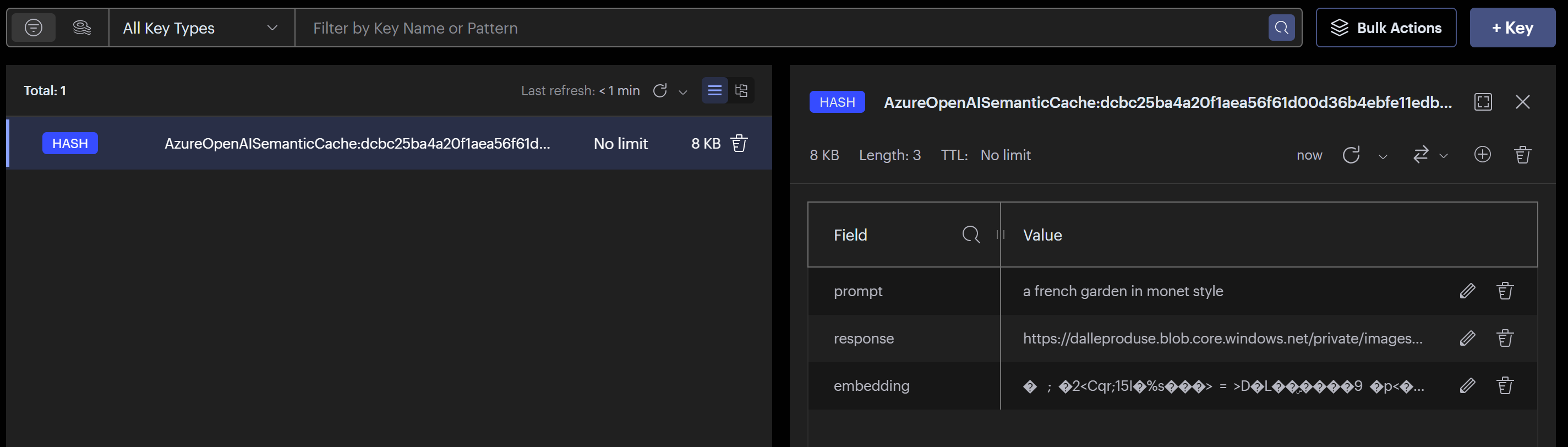 one entry in Redis semantic cache