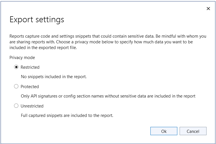 Azure Migrate application and code assessment export settings