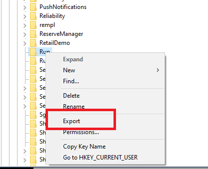 Export registry key