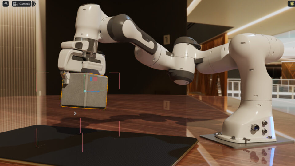 Image of a robotic arm lifting a package.