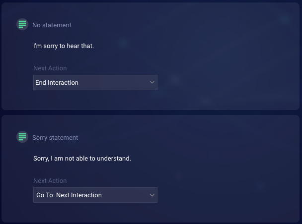 The bottom of the dialog flow, which includes No and Sorry statements