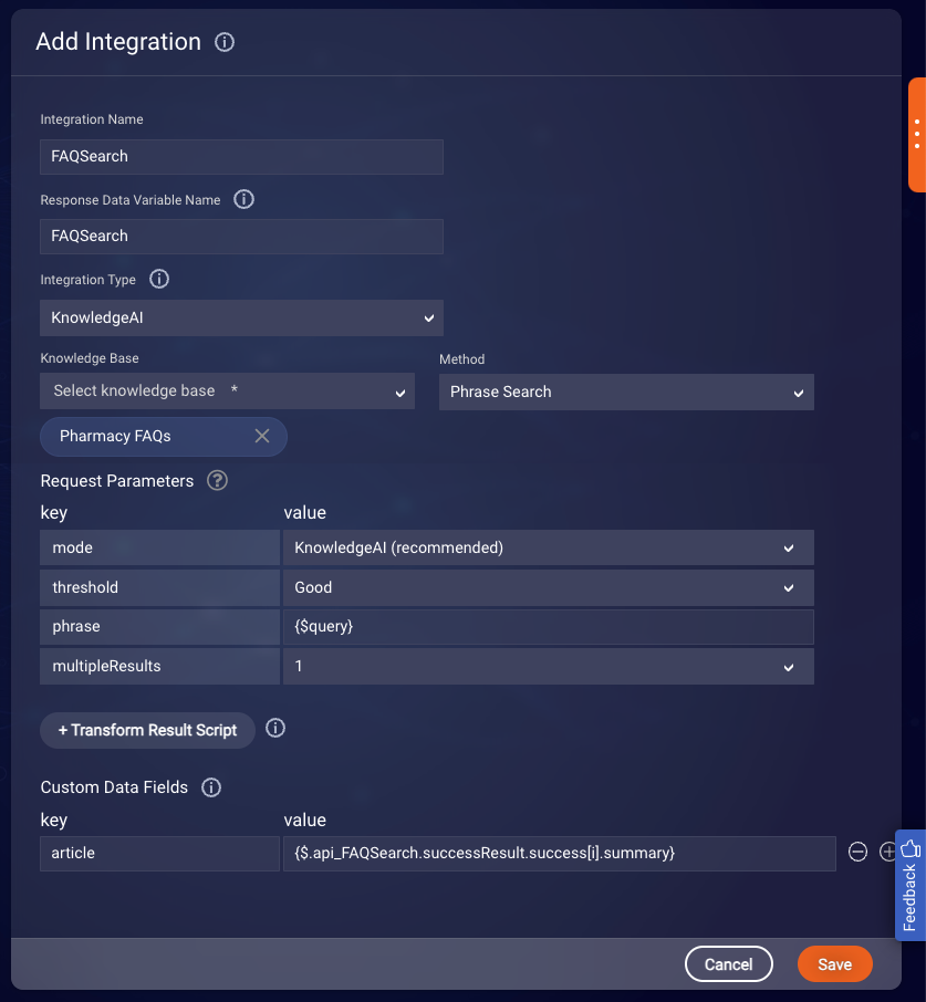 Adding a KnowledgeAI integration