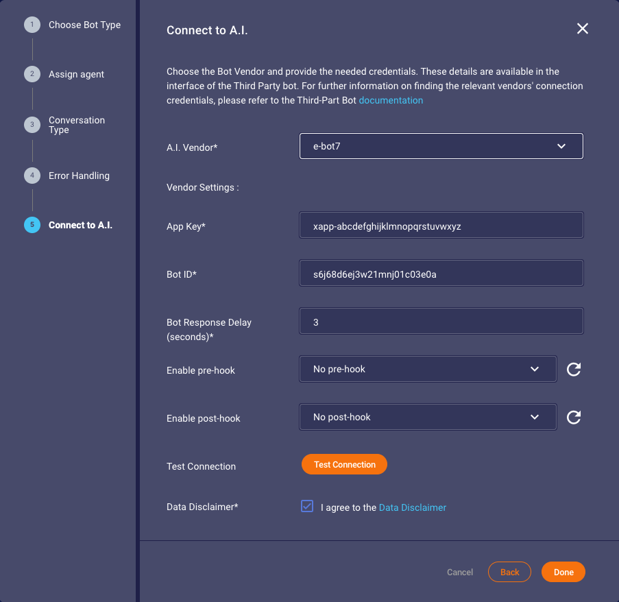 vendor configuration step for e-bot7