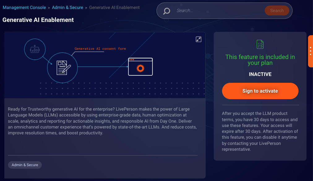 The Sign to activate button to activate the Generative AI features