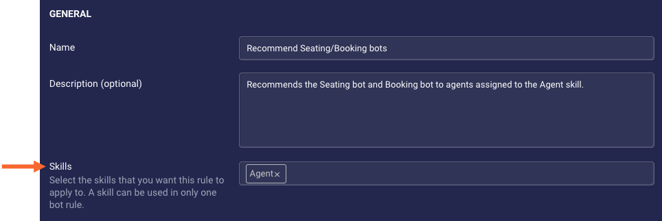 Selecting Agent as the skill for the rule