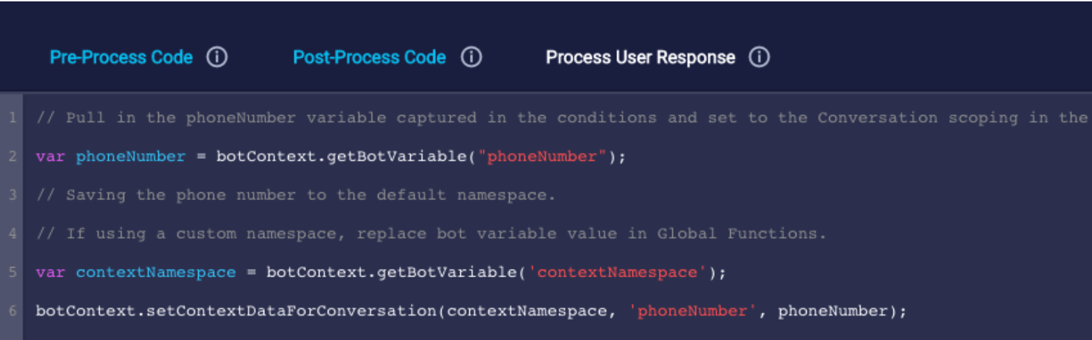 The code that captures the consumer's phone number