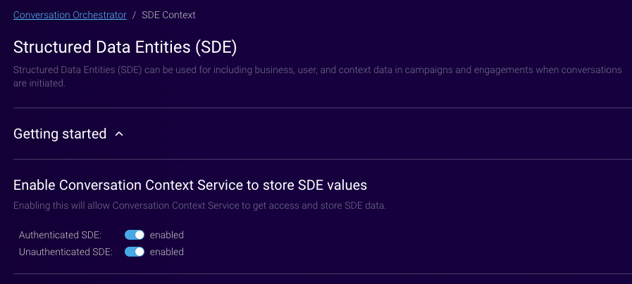 The enabled setting turned on for both authenticated and unauthenticated SDEs