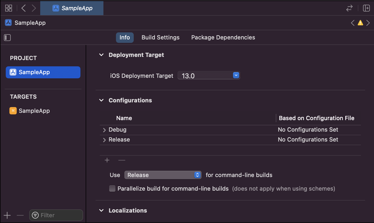 Project Settings Screen